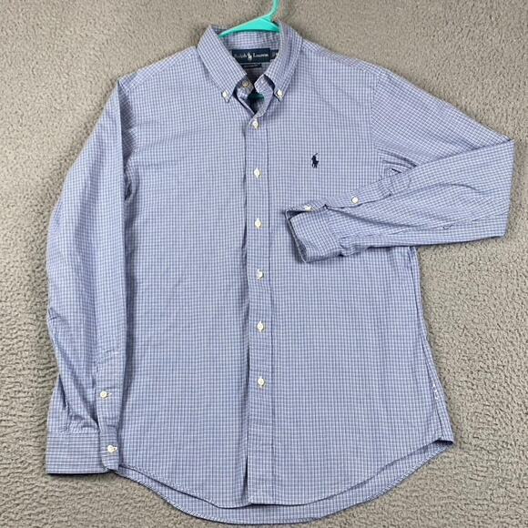 Ralph Lauren Custom Fit Button Down Shirt Men's Medium Blue Plaid Preppy - Picture 2 of 7